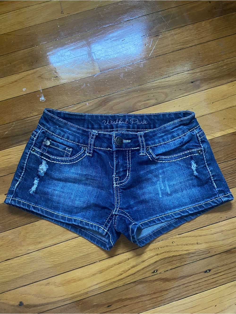 Wishful Park Dark Blue Distressed Denim Shorts